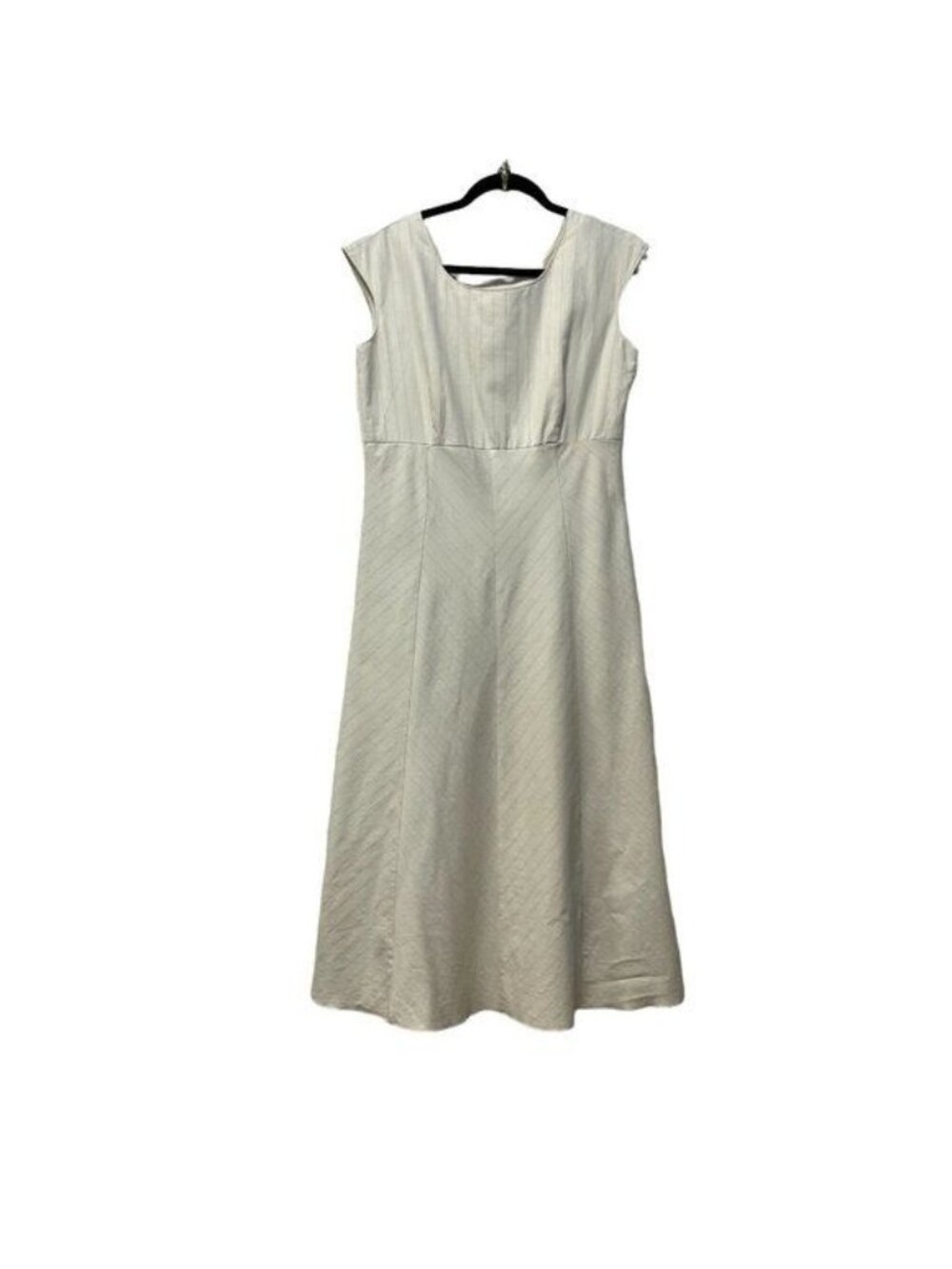 J. Jill Beige Sleeveless Midi Dress Subtle Striped Pattern Lightweight Sz 8